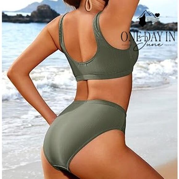 Aimage Crop Ribbed Bikini Swimsuit Size L - Picture 2 of 7